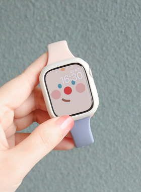 适用于iwatch6/5/Ultra4/3/2seApplewatch7/8苹果手表表带代替换表带拼接创意配件潮流时尚硅胶款粉色淡紫色