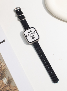 适用苹果iwatch智能手表表带applewatch4潮流时尚个性8/6/5/3代新款苹果s9尼龙帆布款s7运动se女款腕带黑色款