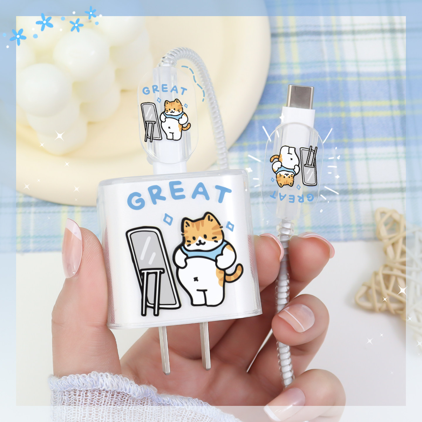 适用20W快充头套苹果17Promax透明印花充电器保护套iPhone16e数据线缠绕绳苹果15防断裂修复神器iPad苹果14壳,3C数码配件,充电器保护套,淘宝优惠券,粉丝福利购,淘宝优惠卷