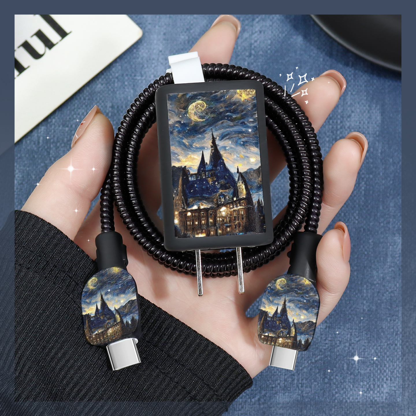 充电器数据线保护套简约印花新款