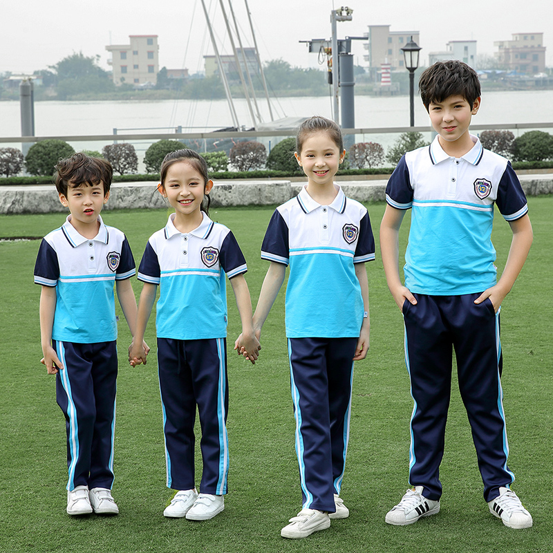 中小学生校服短袖长裤套装2021新款班服运动服男童女童幼儿园园服