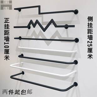 服装店墙壁挂架挂衣杆固定在墙上的挂衣架打孔挂衣杆u型侧装陈列