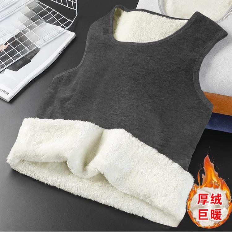 羊羔绒加绒加厚保暖背心男2025冬 季新款坎肩无袖T恤内穿打底马甲
