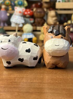 一对纯牛马！木雕牛手工小马木质摆件工位装饰公仔生肖礼品