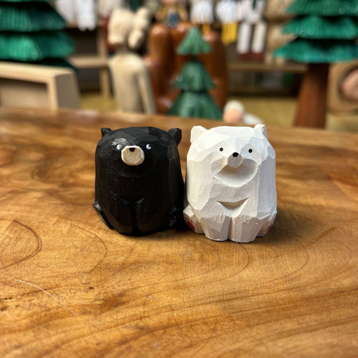 手工木质木雕憨憨小熊摆件日系电脑桌面工位小摆件生日礼物