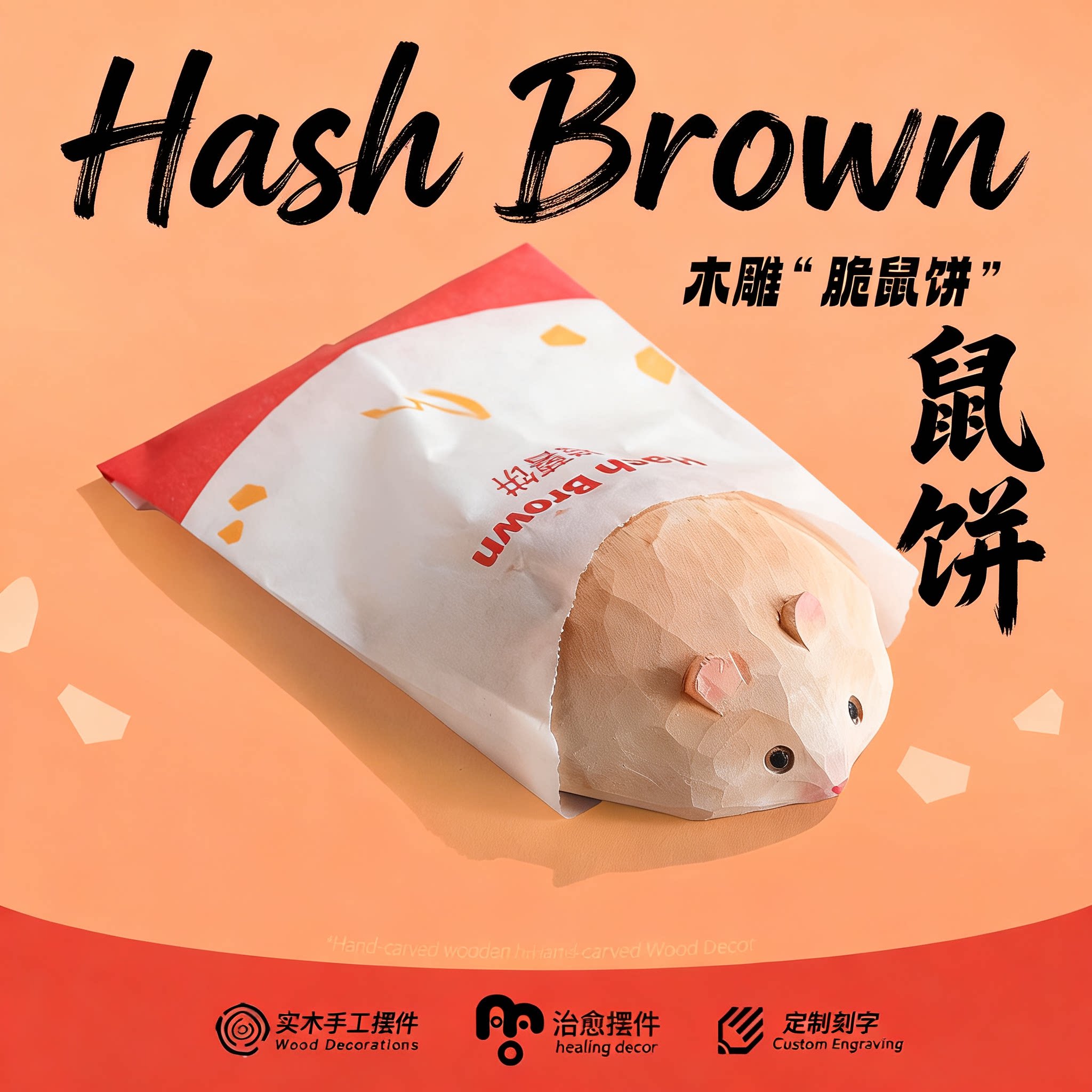 是鼠鼠呀!手工木质仓鼠摆件可爱动物装饰品居家办公桌面鼠饼礼品