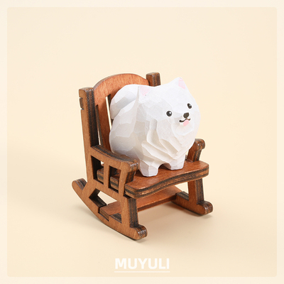 木雕木质萨摩耶小狗工位办公桌桌面摆件汽车520情人节生日小礼物