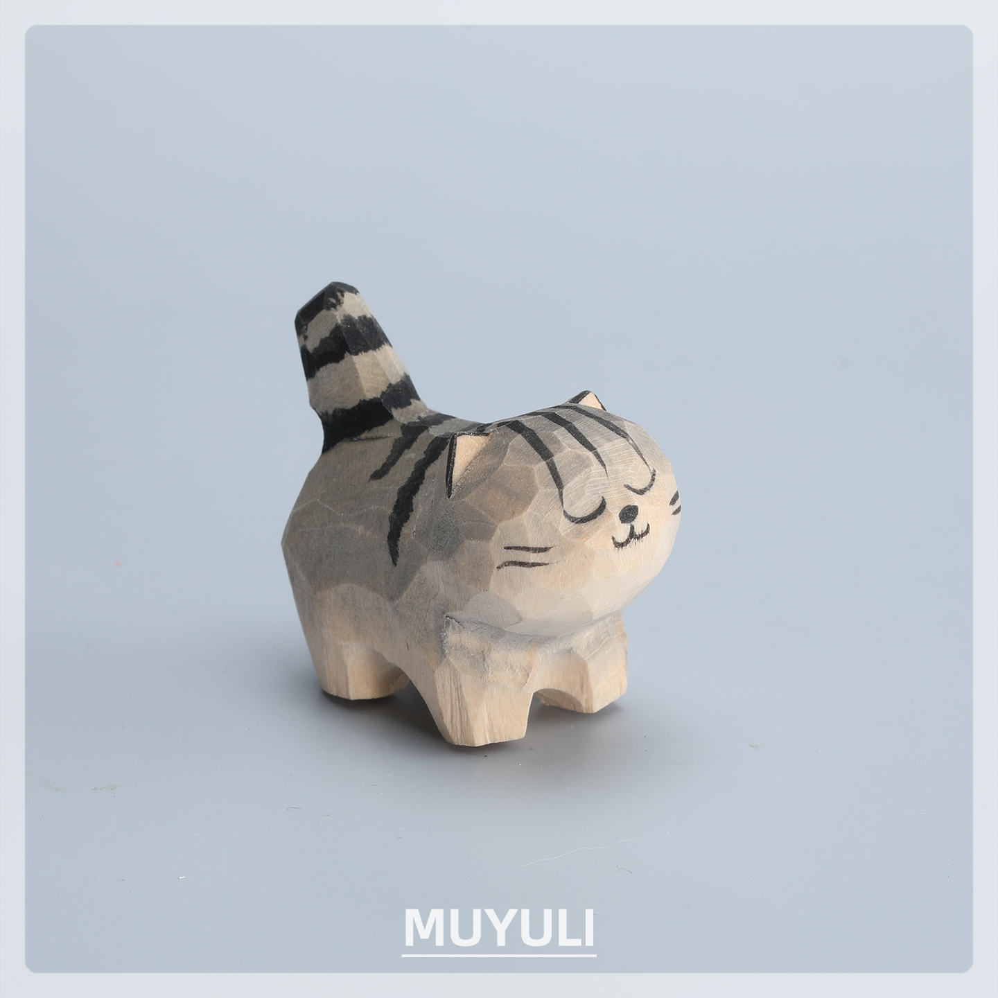 手工木雕狸花猫创意摆件小猫咪工位桌面小饰品办公室木质装饰品女