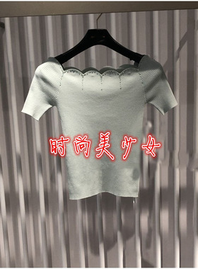 现货速发2022夏新款波浪边一字肩针织衫CWC2033188