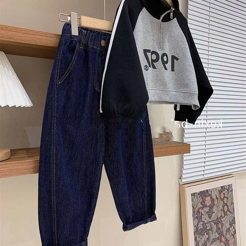 欧洲站女童网红套装2025春秋新款中大童洋气时髦拼色短款卫衣韩版,童装/婴儿装/亲子装,卫衣/绒衫,淘宝优惠券,粉丝福利购,淘宝优惠卷