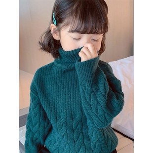 欧洲站女童毛衣秋冬款2025新款加绒加厚儿童高领保暖针织衫内搭打