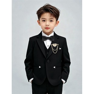 欧洲站花童礼服男童西装套装秋冬加绒帅气儿童小主持人服装男孩演