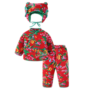 婴幼儿东北大花套装宝宝冬季棉服女童拜年衣服小儿童过年棉袄棉裤