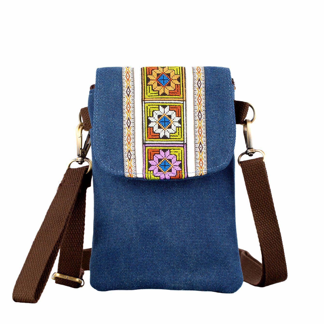 民族风刺绣帆布包小方包女士绣花单肩斜挎包休闲百搭零钱手机包