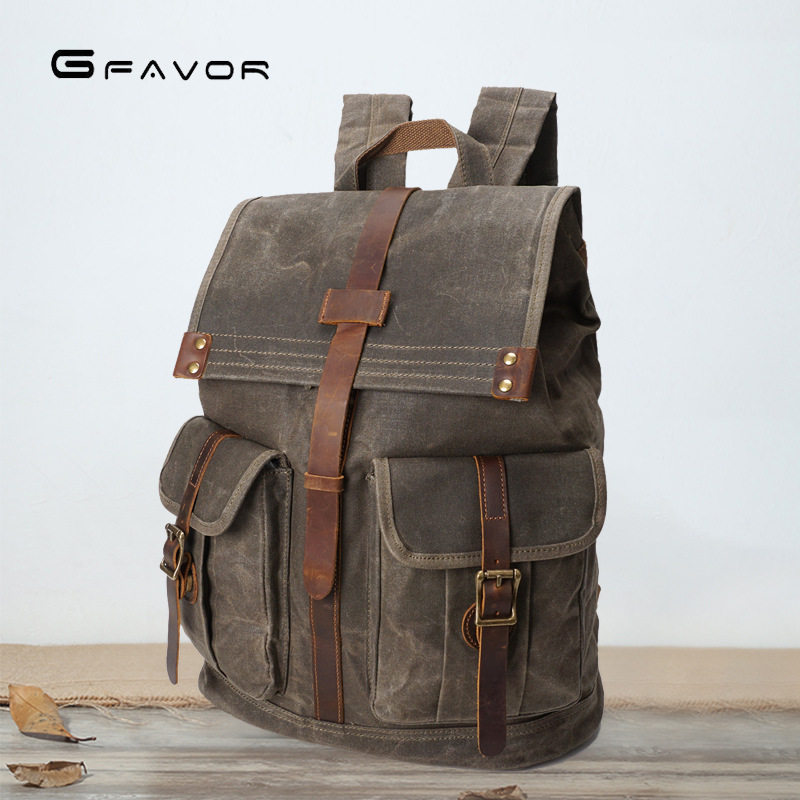 2026年新款男油蜡帆布背包双肩复古旅行包防水户外跨境旅游双肩包