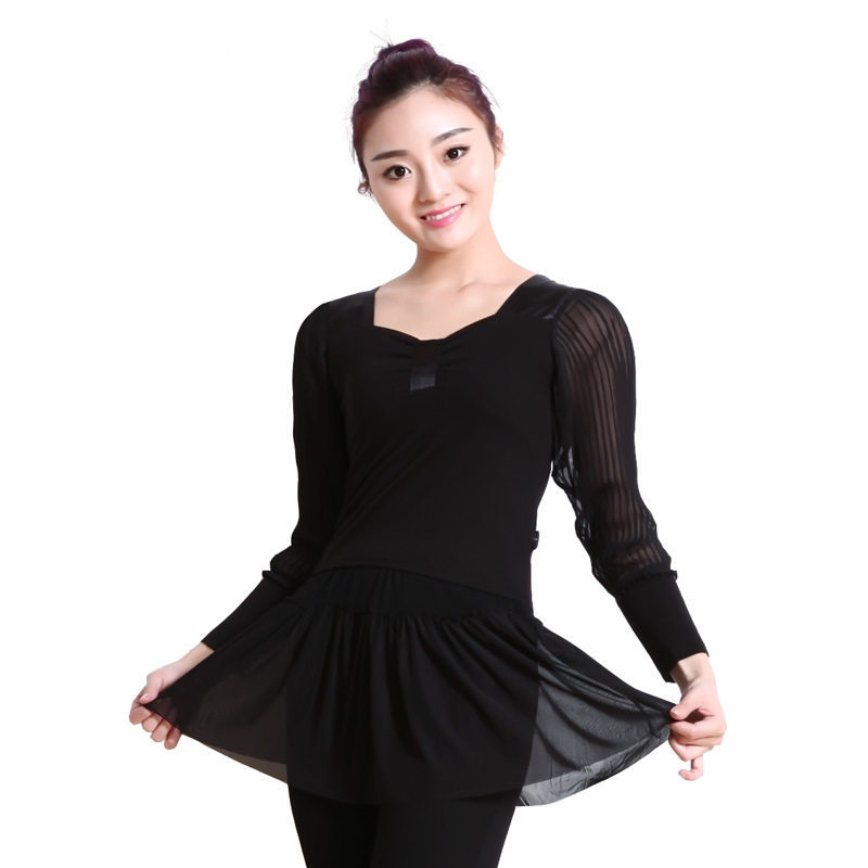 舞动空间 棉+雪纺纱百褶长袖上衣 成人练功跳舞服 MA11002