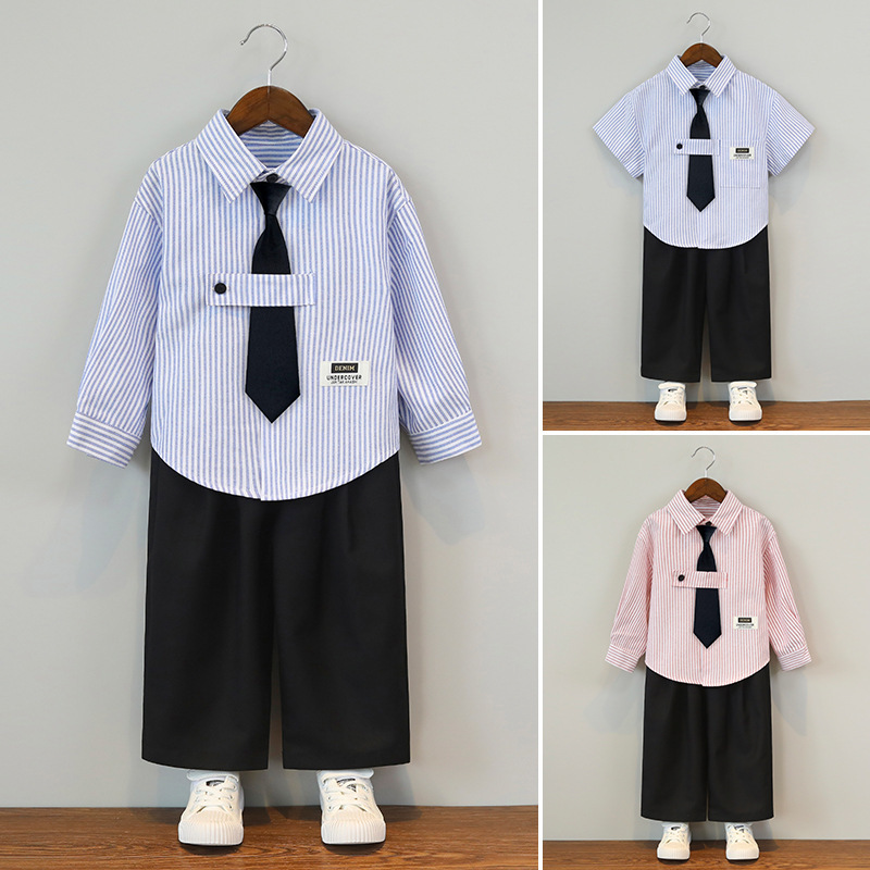 夏季男童短袖套装幼儿园男宝毕业照礼服六一儿童主持人钢琴演出服