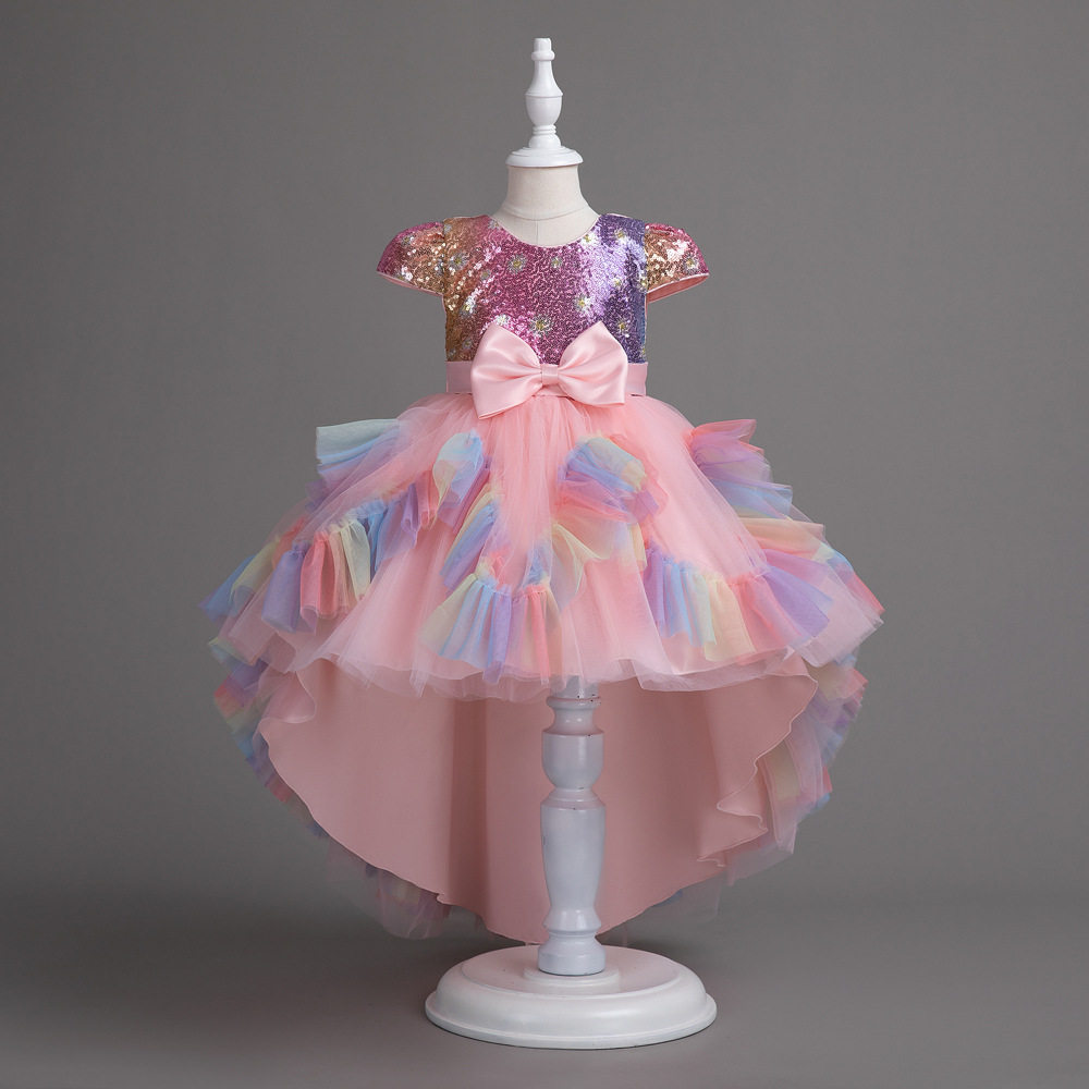 2026年新款跨境女童装连衣裙夏季款背心彩虹色公主裙裙婚纱礼服裙