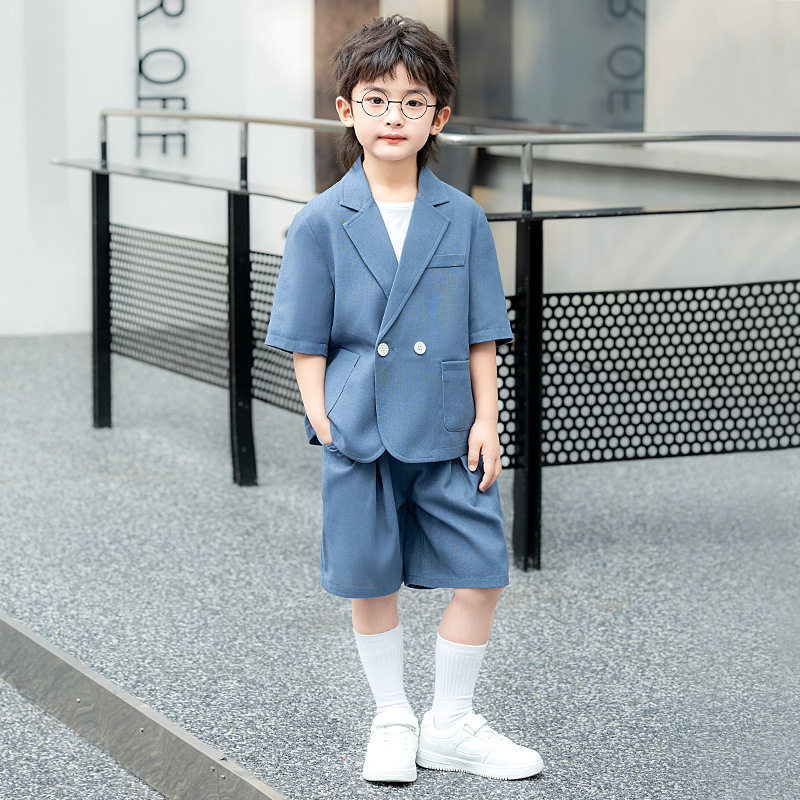儿童休闲西服套装男童夏季韩版短袖西装短裤男孩走秀主持表演礼服