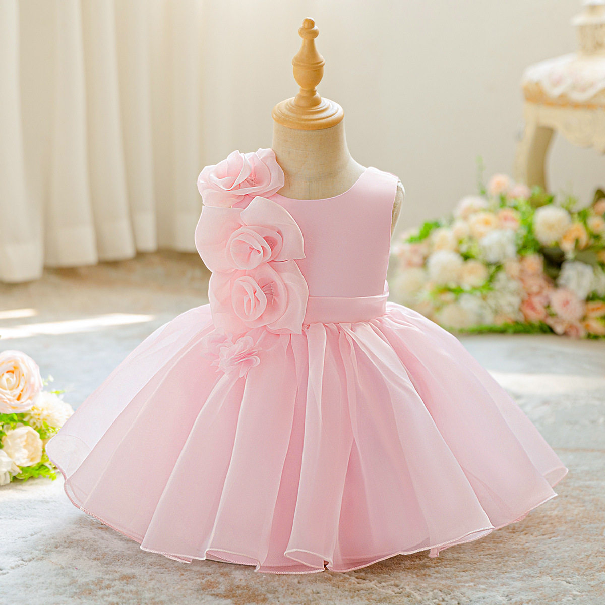 外贸新款婴幼儿公主裙宝宝周岁生日宴会礼服花童婚纱小女孩连衣裙
