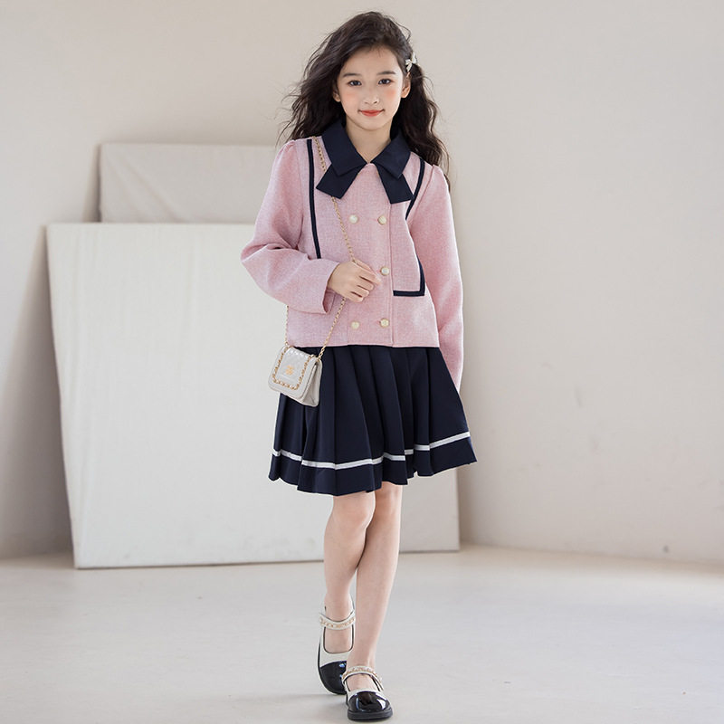女童小香风套装裙2026春秋女孩半身百褶裙两件套洋气大童女装外套