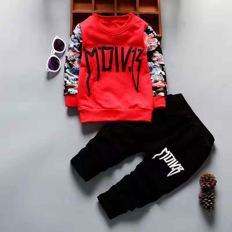 2025年新款春秋季儿童卫衣运动套装字母拼色男童中小童长袖两件套