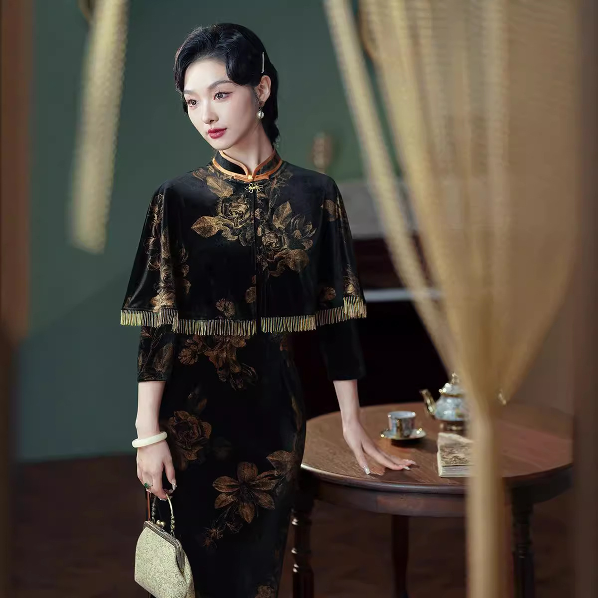 2025年春秋新款长款改良旗袍日常国风民国风老上海气质高端两件套