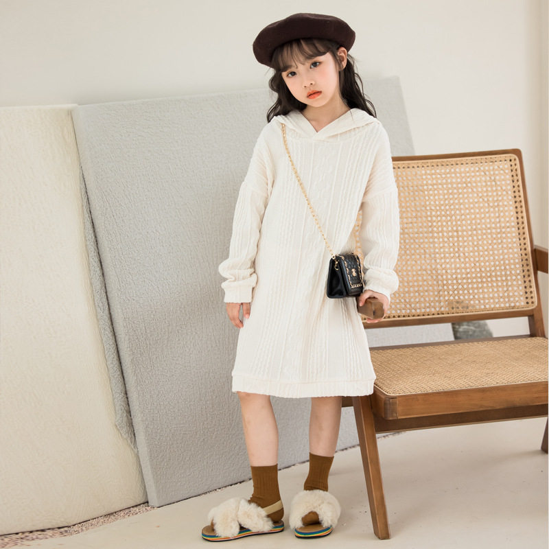 女童毛衣裙子2026春秋时尚女装连帽公主裙韩版儿童针织连衣裙纯色
