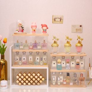 公仔收纳架防尘透明化妆品香水展示架亚克力实木梳妆台桌面收纳盒