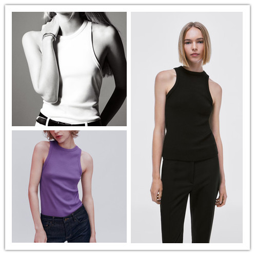 西班牙单 现货MD春夏新款基础款修身休闲罗纹环颈背心吊带无袖T恤