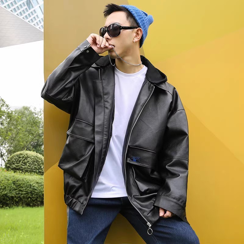 709-2-JK61-P100春单人连帽PU皮外套时尚百搭皮衣男简约潮流,男装皮衣,星座709-2