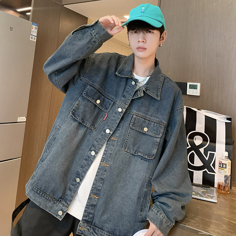 709-2-JK871-P100春单人翻领口袋水洗做旧复古牛仔外套夹克,男装夹克,星座709-2