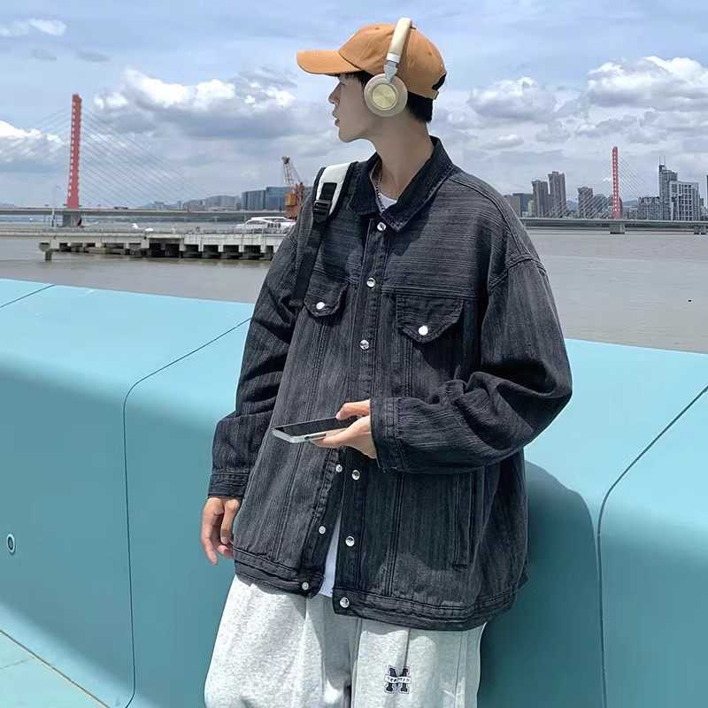 709-2-JK833-P90 春单人 牛仔全棉复古水洗竖条纹夹克外套男图片