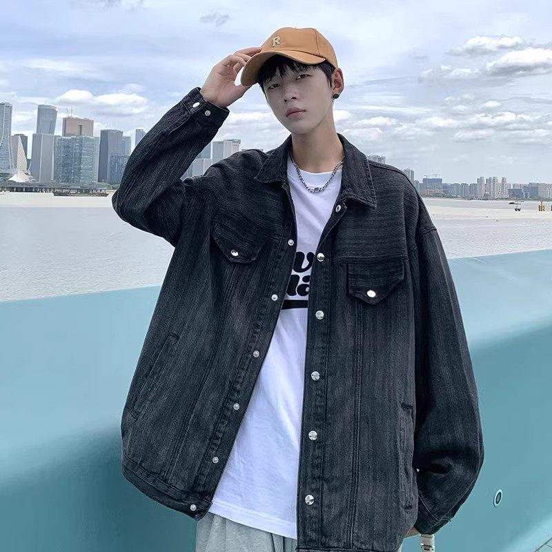 709-2-JK833-P90春单人牛仔全棉复古水洗竖条纹夹克外套男,男装夹克,星座709-2