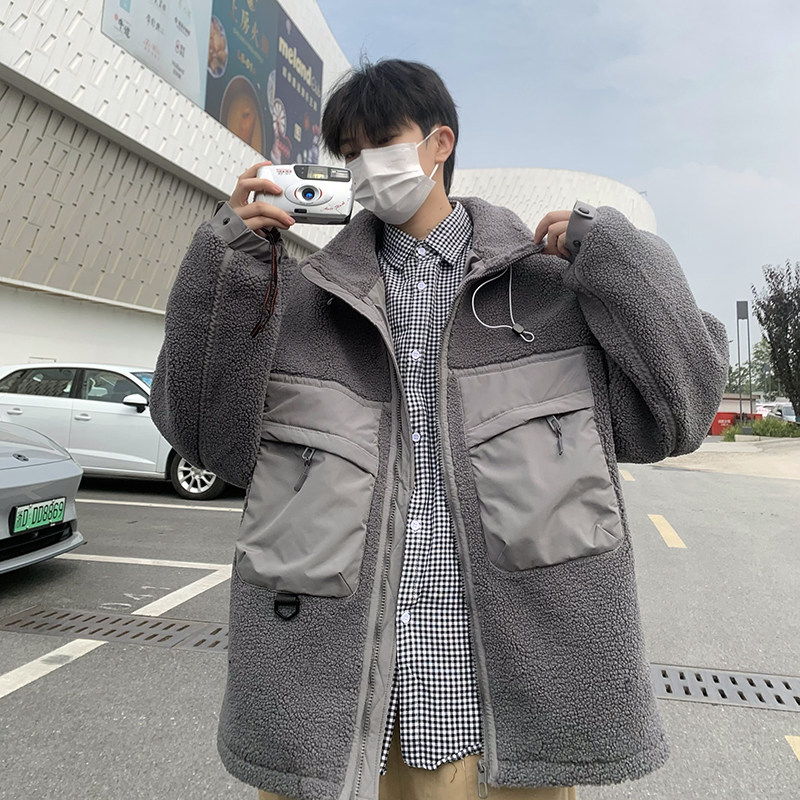 709-2-MY1502-P14523新款港风单人休闲立领羊羔绒棉衣拼接工装,男装棉衣,星座709-2