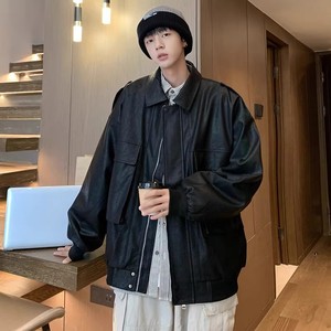 709-2-JK827-P115 春白底 pu皮衣大口袋复古潮流设计百搭夹克外套图片