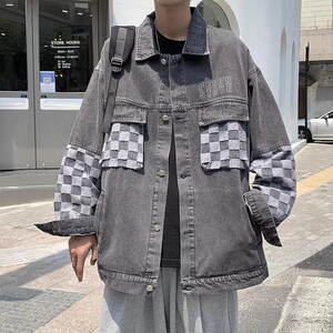 709-2-JK821-P100 春单人 休闲牛仔棋盘格棉潮流百搭外套夹克图片