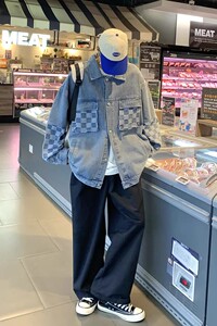 709-2-JK821-P100 春单人 休闲牛仔棋盘格棉潮流百搭外套夹克图片