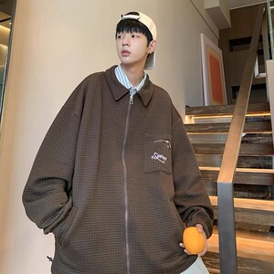 709-2-W608-P80 春单人 华夫格开衫前后刺绣多色大码卫衣男图片