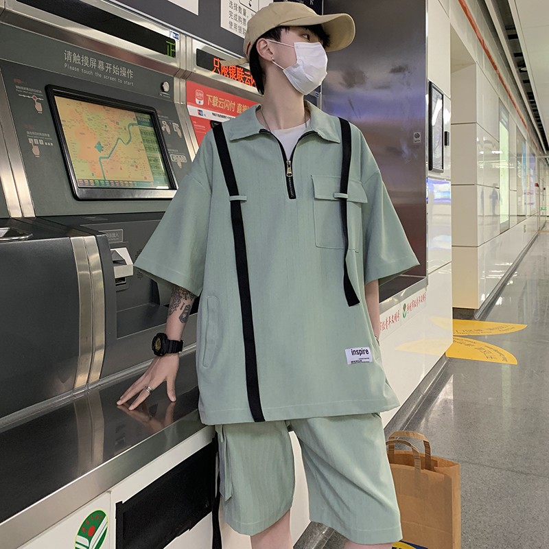 709-2-TZ883-P9524夏款单人全棉飘带宽松学生青春潮流个性套装,男装T恤,星座709-2