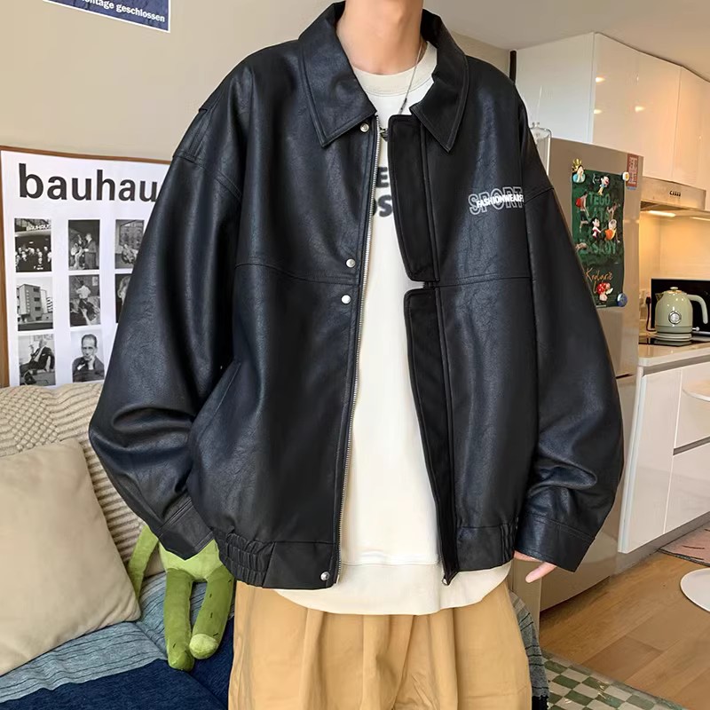 709-2-JK826-P115春单人pu皮衣门襟设计百搭纯色开衫翻领夹克,男装皮衣,星座709-2