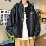 709-2-JK826-P115春单人pu皮衣门襟设计百搭纯色开衫翻领夹克，男装皮衣，星座709-2
