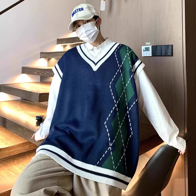 709-2-MJ23-P65春单人针织毛衣撞色菱形格无袖背心马甲学院风,男装针织衫/毛衣,星座709-2