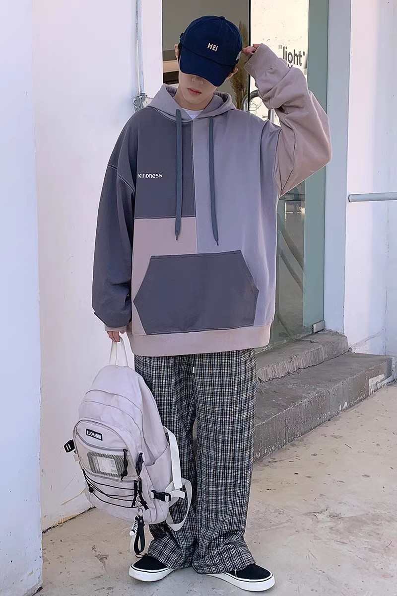 709-2-W300-P7523秋款单人全棉拼色贴布连帽上衣休闲百搭卫衣男,男装卫衣,星座709-2