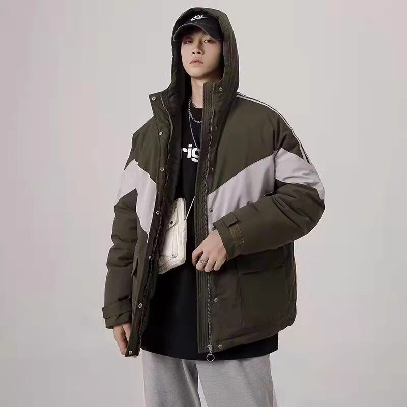 709-MY10-P135 2023 冬季情侣潮流加厚工装拼色连帽棉服外套男图片