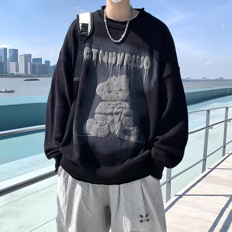 709-2-MY39-P90春单人全棉日系复古小熊温变印休闲大码毛衣外套,男装针织衫/毛衣,星座709-2