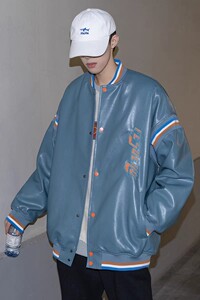 709-MY606-P130 2023冬 单人港风加厚夹棉棒球服皮衣绣花百搭棉衣图片