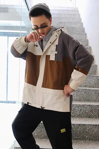 709-2-JK38-P95 春单人 港风拼色工装外套连帽宽松学生夹克男潮流图片