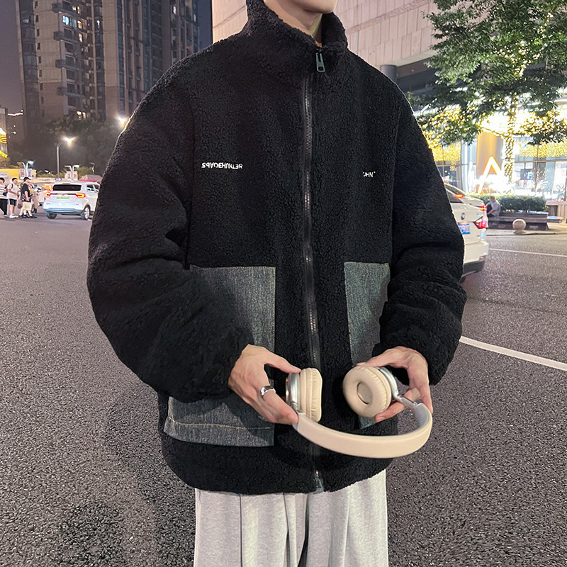 709-2-MY1505-P14523新款白底休闲立领羊羔毛拼牛仔棉衣外套,男装棉衣,星座709-2