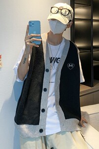 709-2-MY28-P75 23秋款 港风单人无袖绣字马甲休闲百搭毛衣男图片